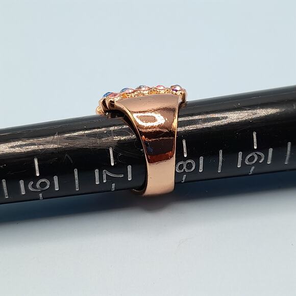 Multicolored Rhinestone Wide Band Ring, Rose Gold Tone, Size 7.75 - Picture 4 of 14